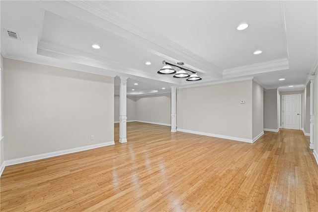 735 River Ridge Lane, Suwanee, GA 30024 - below grade area with crown molding, recessed lighting, light wood-type flooring, and baseboards