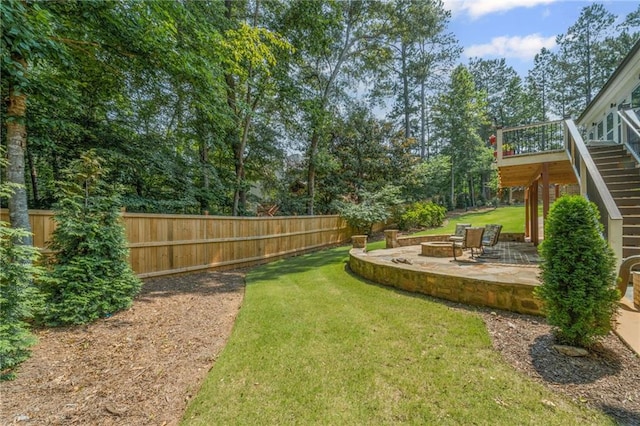 735 River Ridge Lane, Suwanee, GA 30024 - view of yard with an outdoor fire pit, stairway, a patio, and a deck
