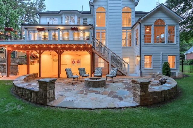 735 River Ridge Lane, Suwanee, GA 30024 - rear view of house with an outdoor fire pit, a patio area, a deck, and stairs