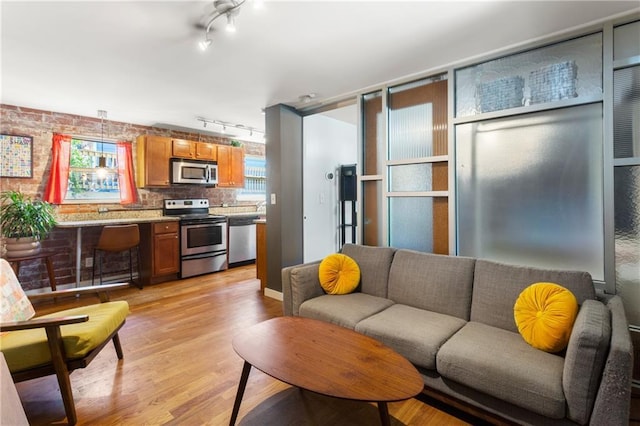 living room with light hardwood / wood-style flooring