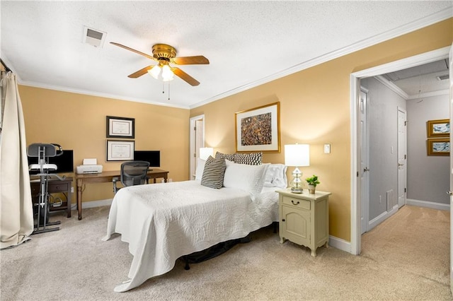 2349 Northlake Ct NE, Atlanta, GA 30345 - bedroom with attic access, light carpet, baseboards, crown molding, and ceiling fan