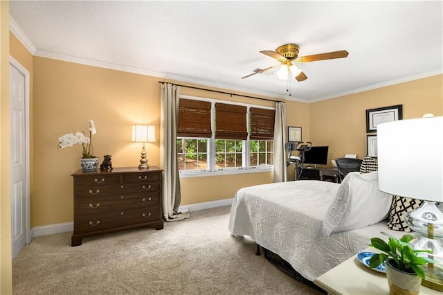 2349 Northlake Ct NE, Atlanta, GA 30345 - bedroom with baseboards, crown molding, carpet, a ceiling fan, and a desk