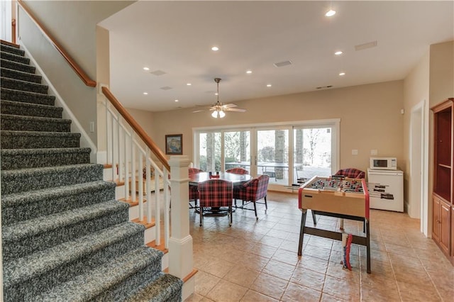 interior space featuring recessed lighting and ceiling fan