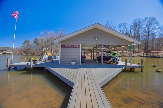 dock area with a water view