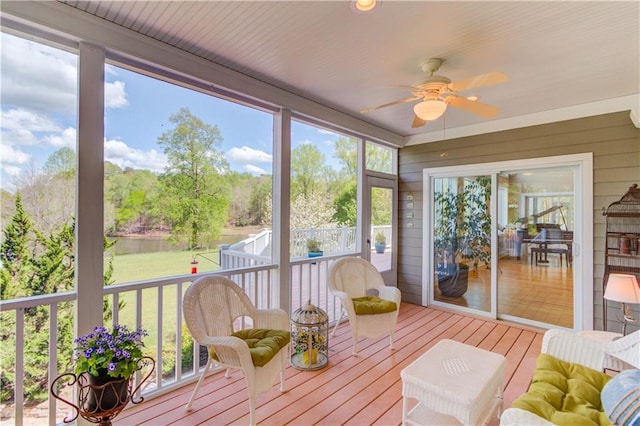 1126 Shoreline Dr, Jefferson, GA 30549 - sunroom with a ceiling fan and a water view