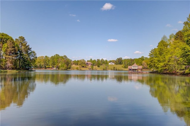 property view of water featuring a wooded view