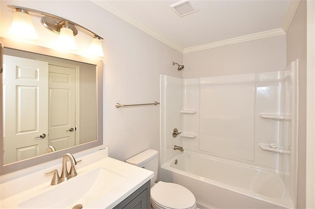 8310 Jensen Trl, Gainesville, GA 30506 - bathroom with toilet, ornamental molding, vanity, and shower / bathtub combination