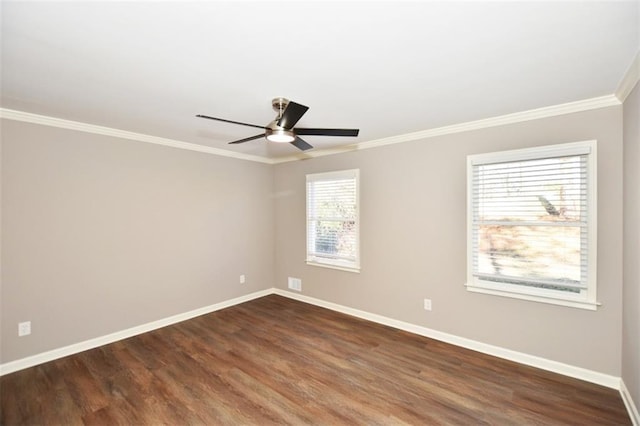 8310 Jensen Trl, Gainesville, GA 30506 - unfurnished room featuring baseboards, crown molding, a ceiling fan, and dark wood finished floors