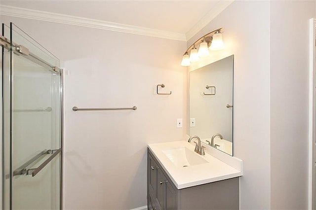 8310 Jensen Trl, Gainesville, GA 30506 - bathroom featuring vanity, ornamental molding, and a shower with shower door