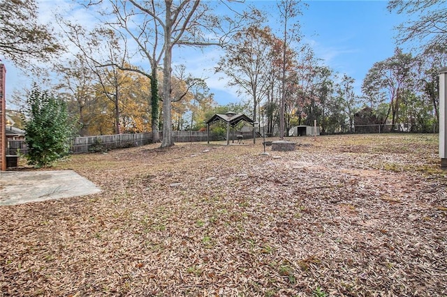 view of yard featuring a shed