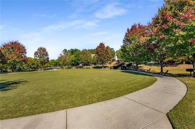 view of home's community with a yard