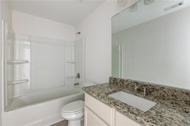 full bathroom with vanity, toilet, and shower / bathing tub combination