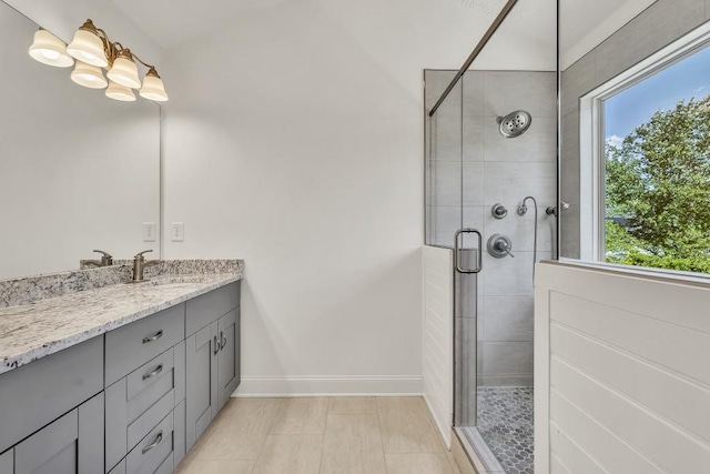 895 Roxfield Ct, Buford, GA 30518 - full bath with vanity, plenty of natural light, a shower stall, and baseboards