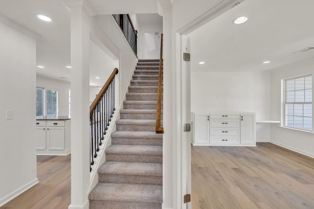 895 Roxfield Ct, Buford, GA 30518 - staircase featuring wood finished floors, baseboards, and recessed lighting