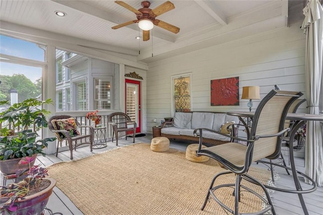 2073 Woodside Park Dr, Woodstock, GA 30188 - sunroom / solarium featuring ceiling fan and beamed ceiling