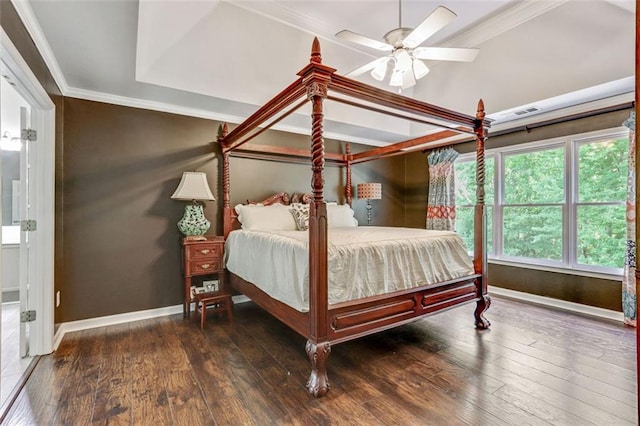 2073 Woodside Park Dr, Woodstock, GA 30188 - bedroom featuring ornamental molding, hardwood / wood-style floors, and ceiling fan