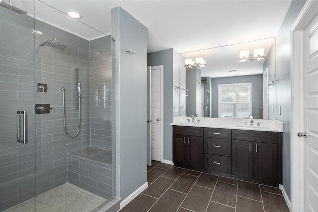 bathroom featuring vanity and walk in shower