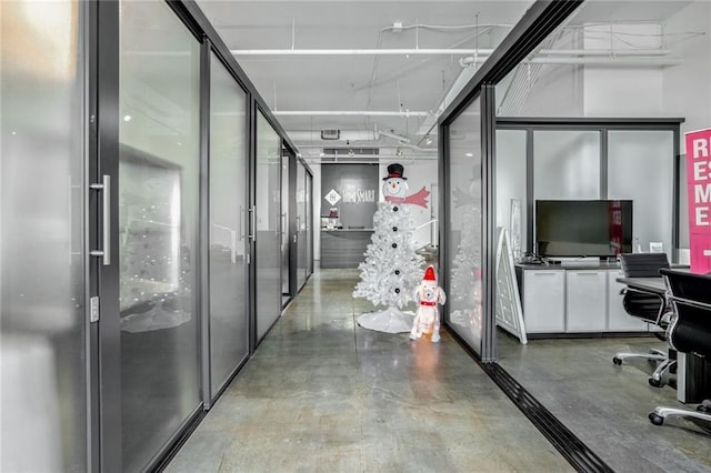 interior space with finished concrete floors