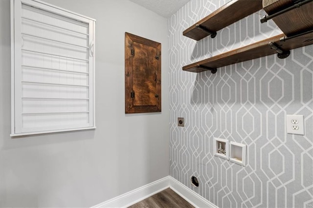 71 Seminole Trl SW, Cartersville, GA 30120 - laundry room with baseboards, hookup for an electric dryer, washer hookup, and dark wood finished floors