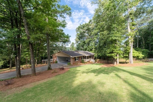 71 Seminole Trl SW, Cartersville, GA 30120 - view of grassy yard with driveway, an attached carport, and view of scattered trees