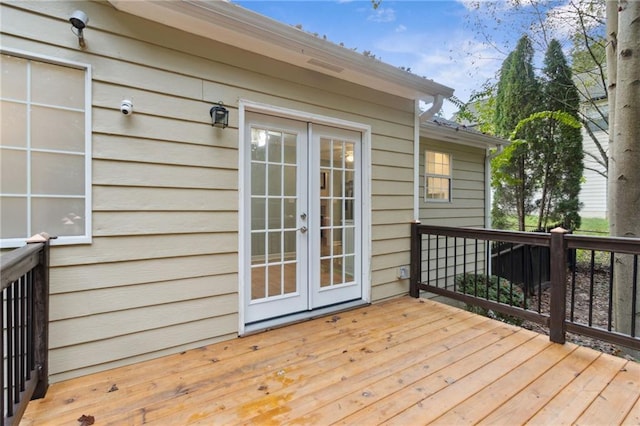 wooden terrace featuring french doors