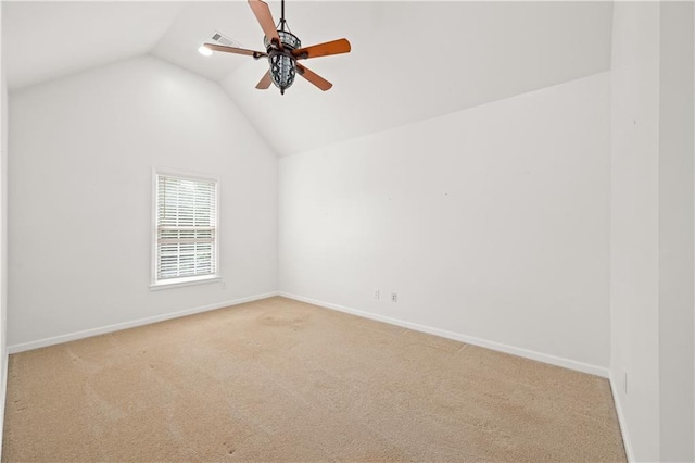 5725 Lake Oak Lndg, Cumming, GA 30040 - empty room with vaulted ceiling, carpet flooring, a ceiling fan, and baseboards