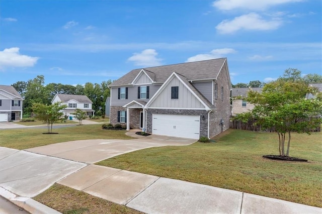 view of front facade with a garage and a front lawn