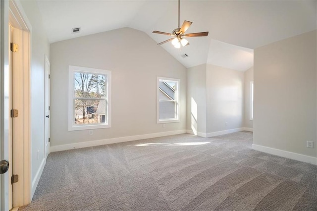 bonus room featuring carpet, ceiling fan, and vaulted ceiling