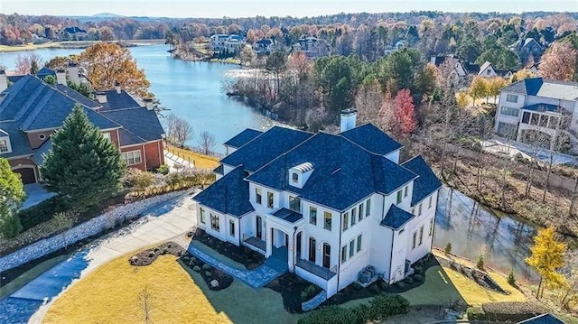 aerial view of a nearby body of water