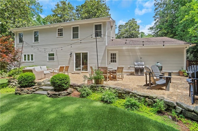 435 Grenock Cir, Atlanta, GA 30328 - back of house with a patio area, a yard, and an outdoor living space