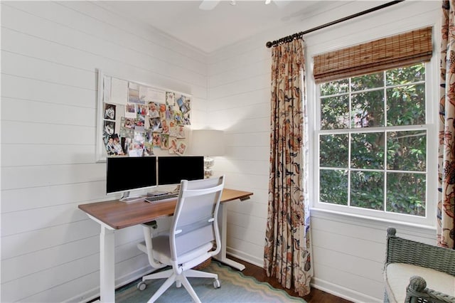 435 Grenock Cir, Atlanta, GA 30328 - home office with plenty of natural light, wooden walls, and wood finished floors