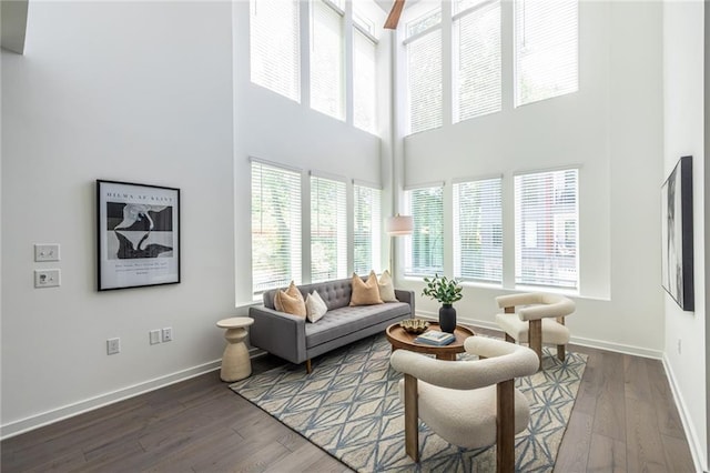 399 Pratt Dr SE, Atlanta, GA 30315 - living area featuring wood finished floors, a towering ceiling, and baseboards