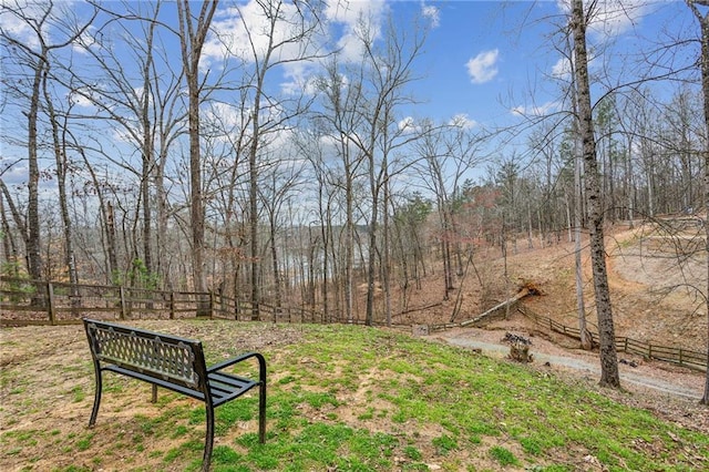 view of home's community featuring fence