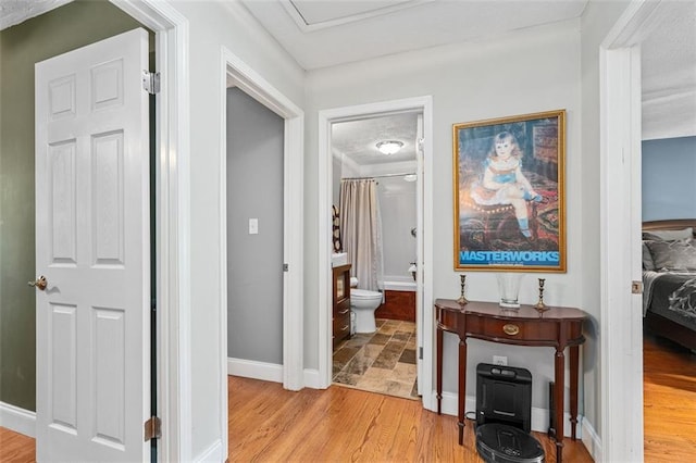 hallway with light hardwood / wood-style floors