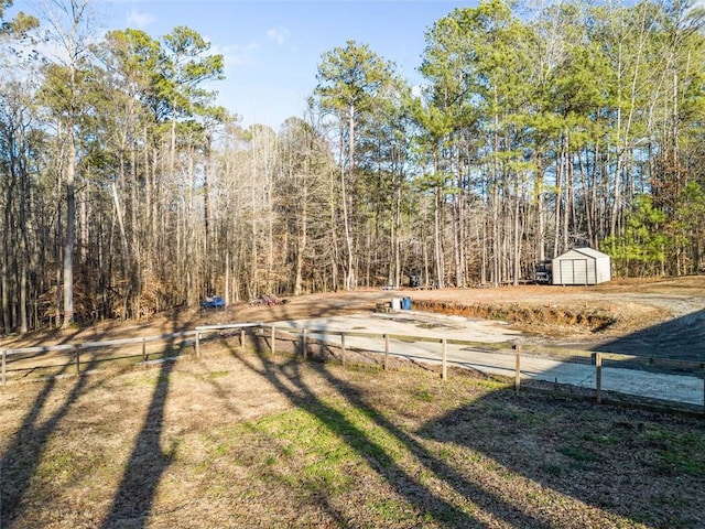 view of yard featuring a shed