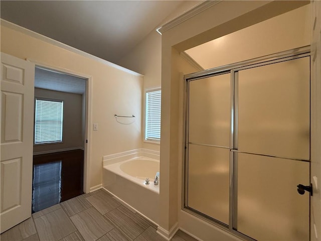 1245 Mulberry Mill Ln, Lawrenceville, GA 30043 - full bath featuring a garden tub, an enclosed shower, healthy amount of natural light, and tile patterned flooring