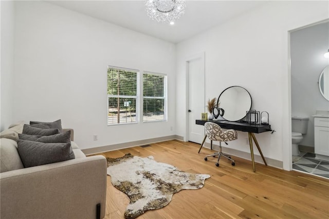 1129 Victory Dr SW, Atlanta, GA 30310 - home office featuring wood finished floors, a chandelier, and baseboards