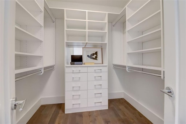 walk in closet featuring dark wood-type flooring