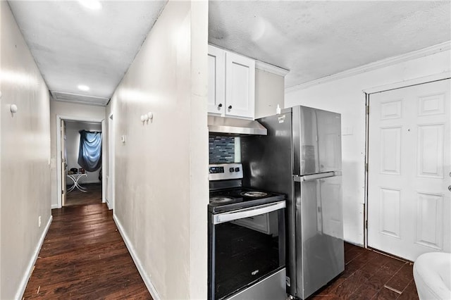 2446 Martin Luther King Jr Blvd, Gainesville, GA 30501 - kitchen with appliances with stainless steel finishes, under cabinet range hood, dark wood-type flooring, white cabinets, and crown molding