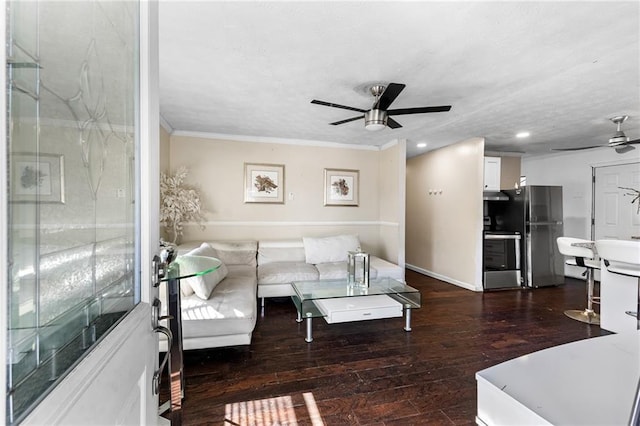 2446 Martin Luther King Jr Blvd, Gainesville, GA 30501 - living room with a ceiling fan, dark wood-style flooring, ornamental molding, and recessed lighting