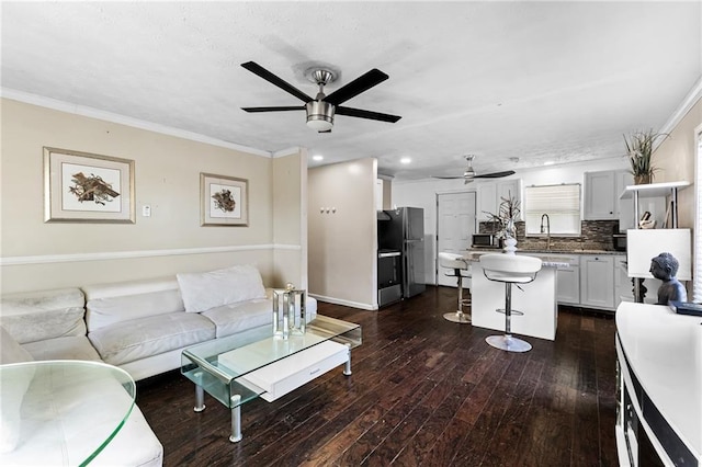 2446 Martin Luther King Jr Blvd, Gainesville, GA 30501 - living room with a ceiling fan, dark wood finished floors, crown molding, and recessed lighting