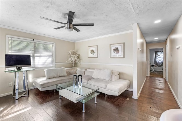 2446 Martin Luther King Jr Blvd, Gainesville, GA 30501 - living room featuring a ceiling fan, a textured ceiling, hardwood / wood-style flooring, crown molding, and recessed lighting