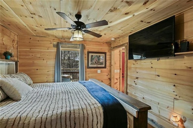 unfurnished bedroom with wood walls and wood ceiling