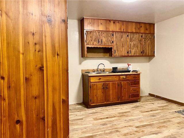 kitchen with light hardwood / wood-style floors and sink