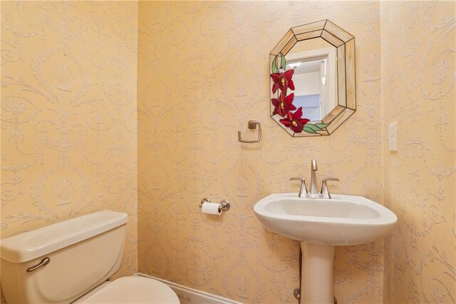 37 Long Branch Way, Dahlonega, GA 30533 - half bath featuring baseboards, wallpapered walls, and toilet