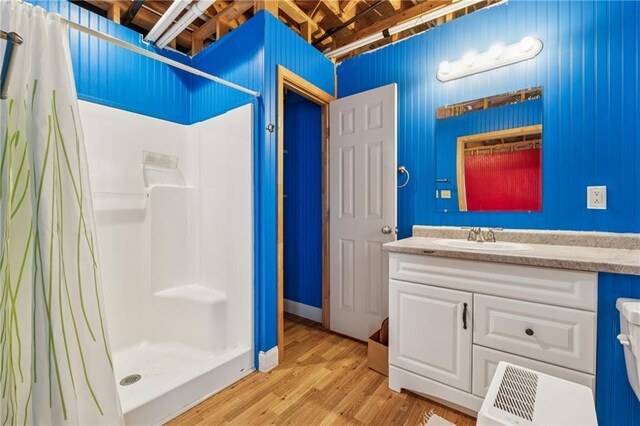 37 Long Branch Way, Dahlonega, GA 30533 - full bathroom with a stall shower, wood finished floors, and vanity