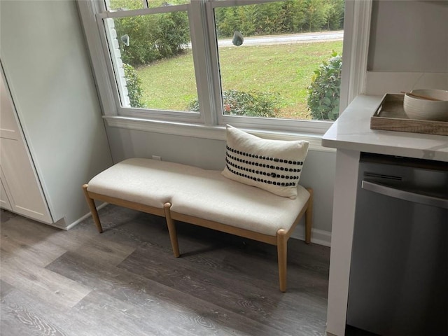 living area with light hardwood / wood-style floors