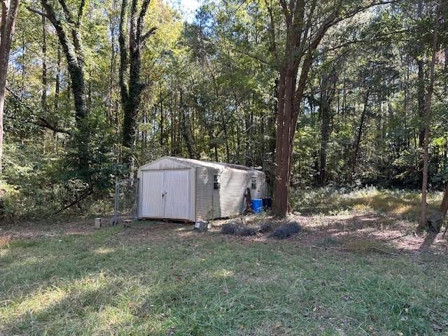 view of yard with a storage shed