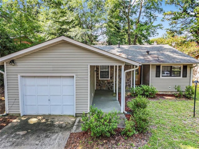 single story home with a garage