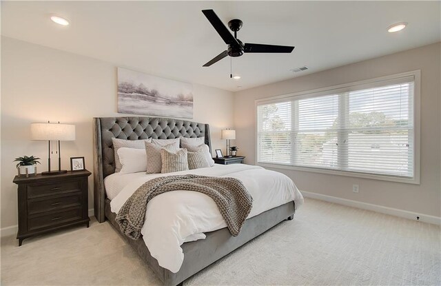 3350 Cranston Ln, Kennesaw, GA 30144 - bedroom with baseboards, light colored carpet, recessed lighting, and ceiling fan